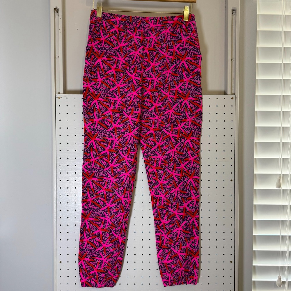 Lilly Pulitzer Jogger Pant Girls XL Pink Starfish Print Mid Rise Straight Comfor